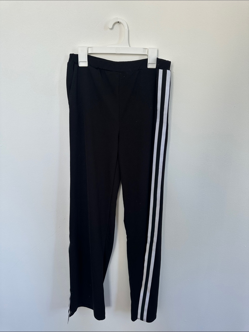 Black Track Pants with White Side Stripes